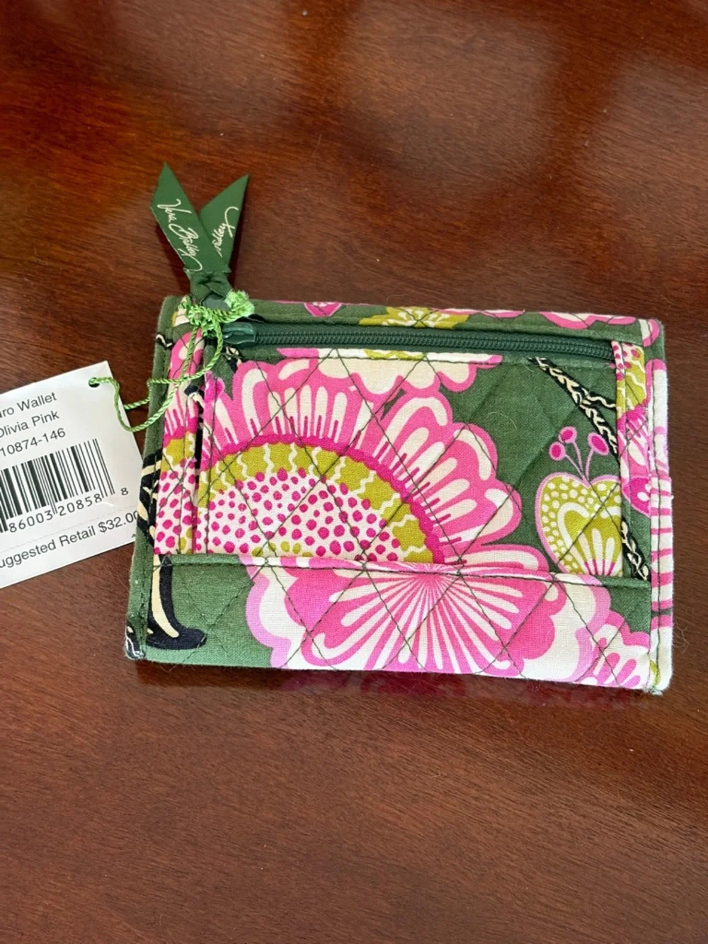 Vera Bradley Quilted Floral Euro Trifold Wallet ~ Olivia Pink - Picture 2 of 5